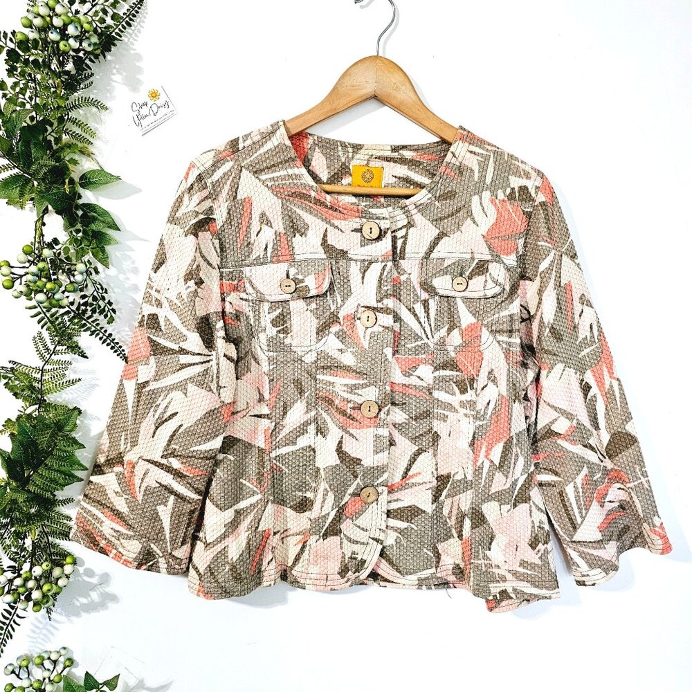 Ruby Rd. Womens Textured Floral Jacket Button Front & 3/4‎ Sleeves Sz M《919》J